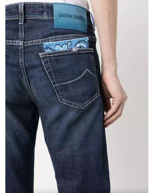 Jacob Cohen Blue Exclusive Indigo Straight Leg Jeans With Bandana Detail for men