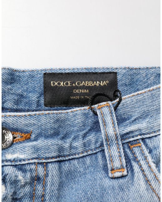 Dolce & Gabbana Blue Distressed Ripped Denim Trouser Jeans Cotton for men