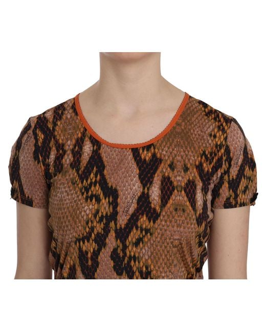 Just Cavalli Brown Snake Skin Print Short Sleeve Top T-Shirt