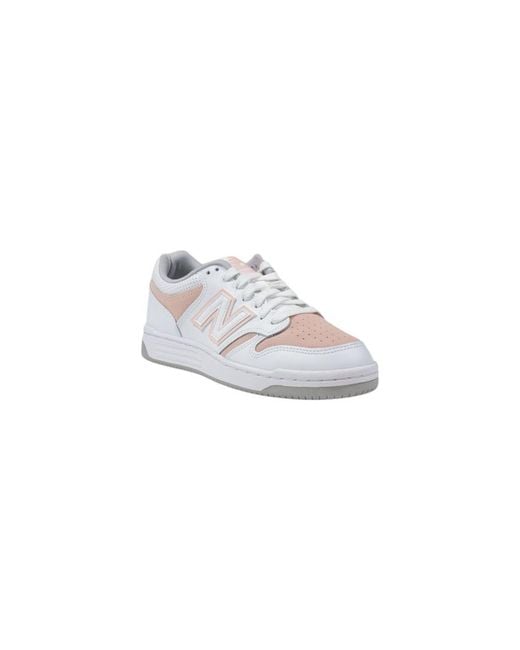 New Balance White Pink Leather Sneakers