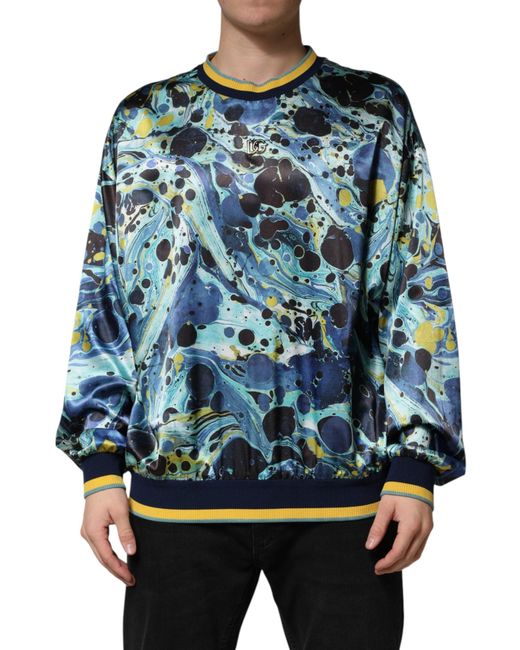 Dolce & Gabbana Blue Marble Print Pullover Sweater Elastane+Polyester Clothing for men