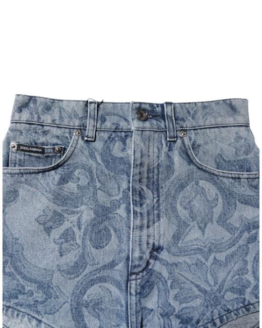 Dolce & Gabbana Blue Printed Denim Shorts