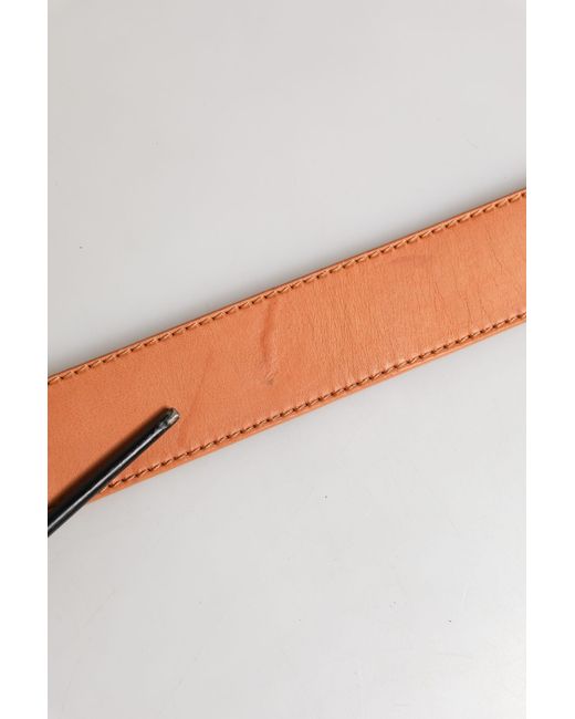 Gianfranco Ferré Orange Leather Hexagon Metal Buckle Waist Belt
