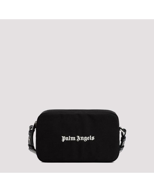 Palm Angels Black White Cordura Logo Polyamide Camera Bag for men