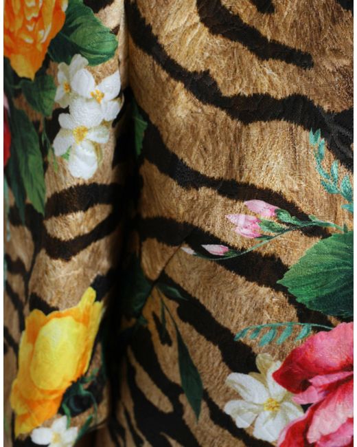 Dolce & Gabbana Black Multicolor Tiger Floral Print Shift Mini Dress