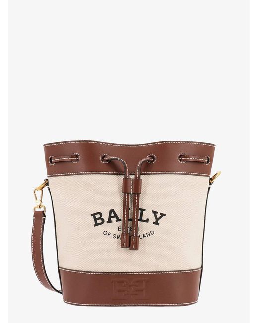 Bally Brown Leather Stitched Profile Bucket Bags