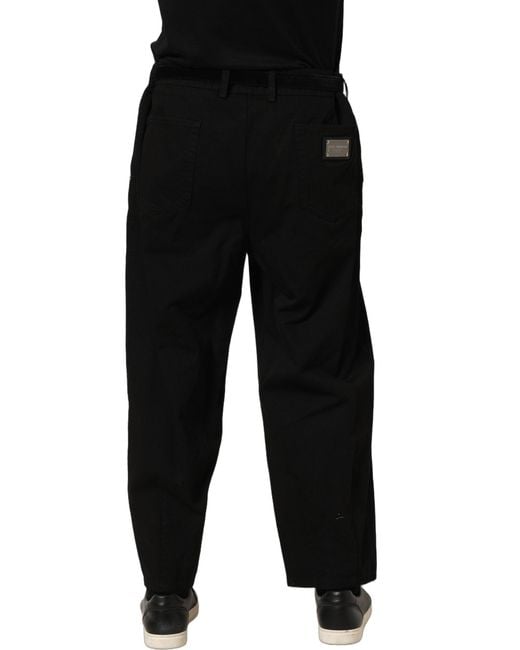 Dolce & Gabbana Black Mid Waist Straight Trouser Pants Cotton for men