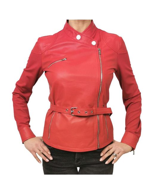 Pinko Red Leather Di Lambskin Jackets & Coat