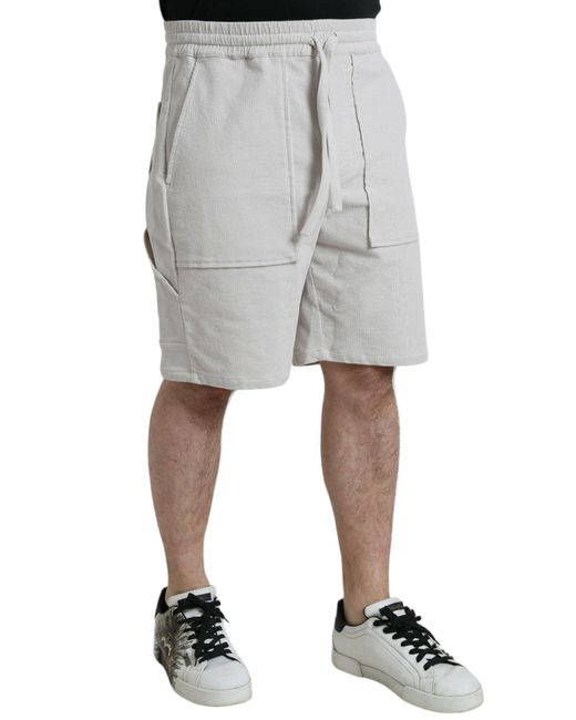 Dolce & Gabbana Gray Beige Cotton Corduroy Logo Bermuda Shorts for men