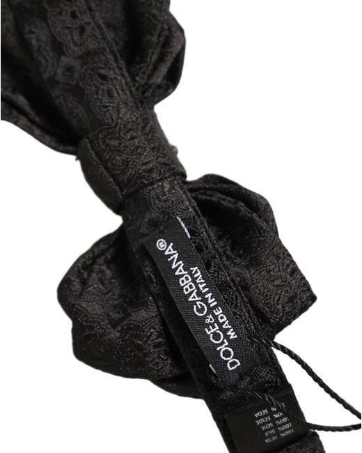 Dolce & Gabbana Men Black Paisley Silk Adjustable Neck Papillon Bow Tie for men