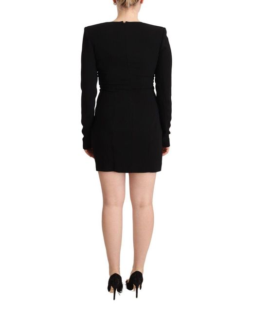 DSquared² Black Long Sleeves Deep V-neck Mini Sheath Dress Viscose