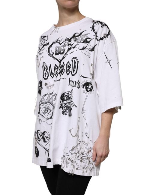 Dolce & Gabbana Gray White Cotton Dg Blessed Printed T for men