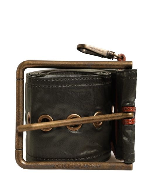 Dolce & Gabbana White Men Black Wide Leather Dg Metal Buckle Belt for men