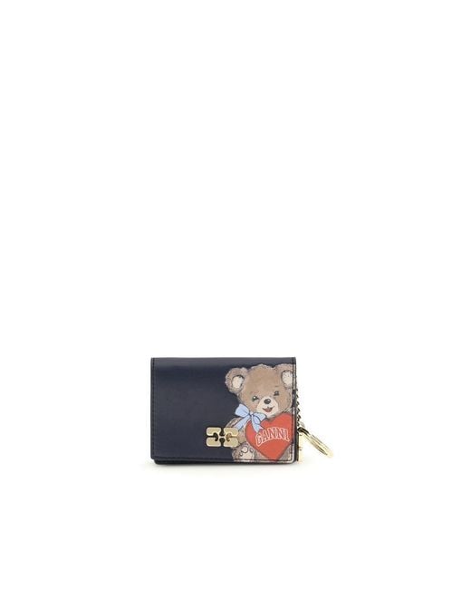 Ganni Blue Black Recycled Leather Wallet