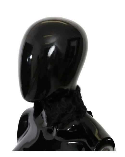 Dolce & Gabbana Black Fur Neck Collar Wrap Lambskin Scarf