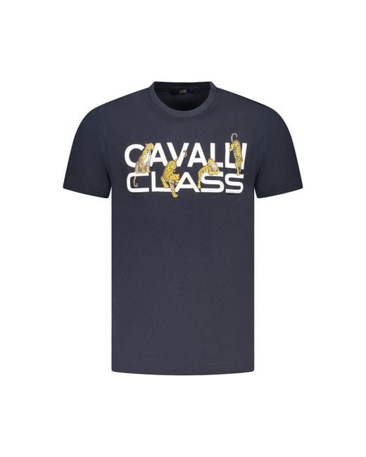 Roberto Cavalli Blue Leopard Print Tee for men