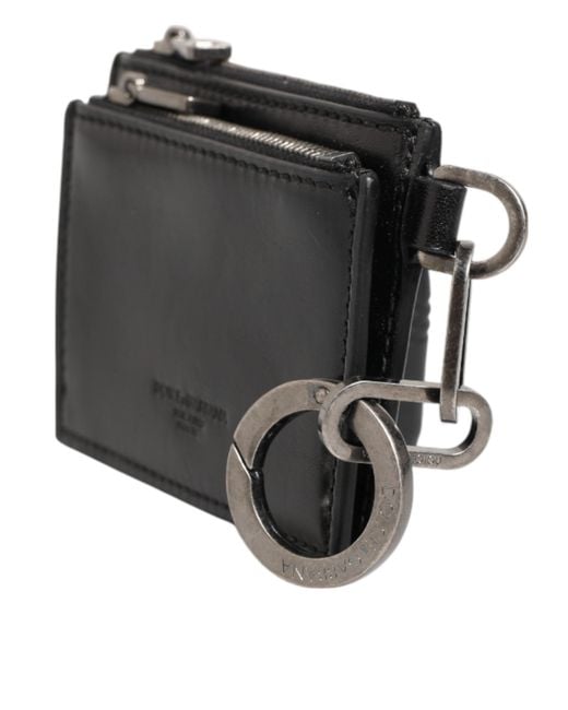 Dolce & Gabbana Black Leather Zipped Card Holder Coin Purse Keyring Wallet for men