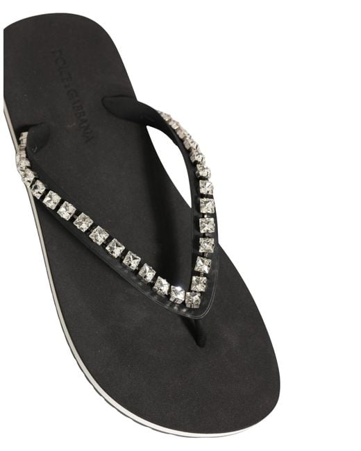 Dolce & Gabbana Black Embellished Rubber Flip Flops Men Shoes for men