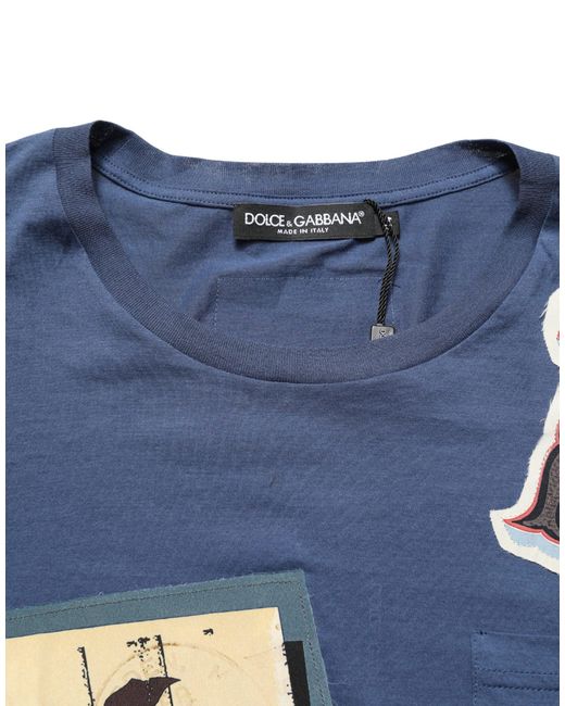 Dolce & Gabbana Navy Blue Cotton Graphic Crew Neck T for men