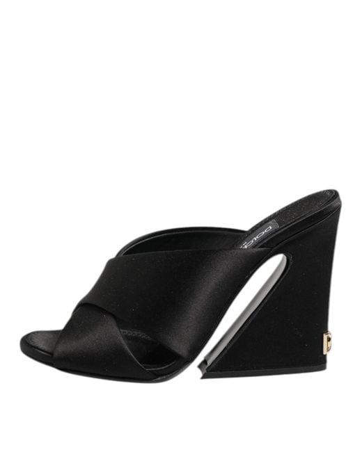 Dolce & Gabbana Black Satin Wedge Sandal