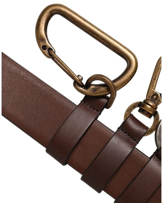 Dolce & Gabbana Men Brown Leather Gold Buckle Carabine Belt for men