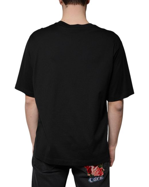 Dolce & Gabbana Black Oversized Cotton Tshirt Classic Crew Neck for men