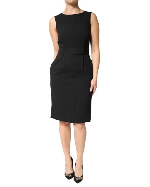 Dolce & Gabbana Black Sleeveless Sheath Knee Length Dress Acetate Viscose Elastane