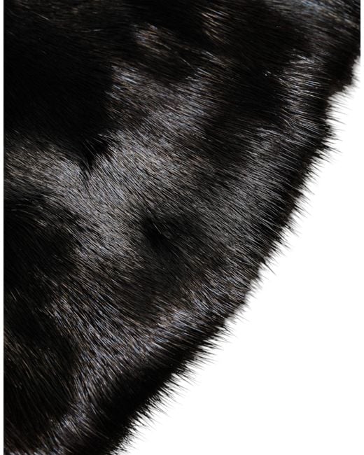 Dolce & Gabbana Black Fur Shawl Neck Wrap Cover Collar Scarf