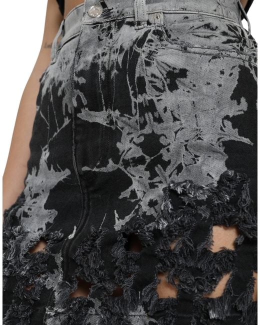 Dolce & Gabbana Black Lace Cotton High Waist Denim Mini Skirt