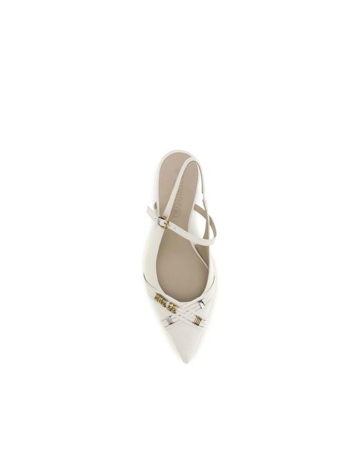 Pinko White Calf Leather Bos Taurus Mid Heel Pumps