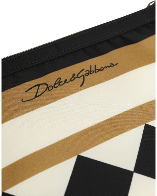 Dolce & Gabbana Metallic Multicolor Checkered Logo Print Nylon Clutch Borse Bag for men