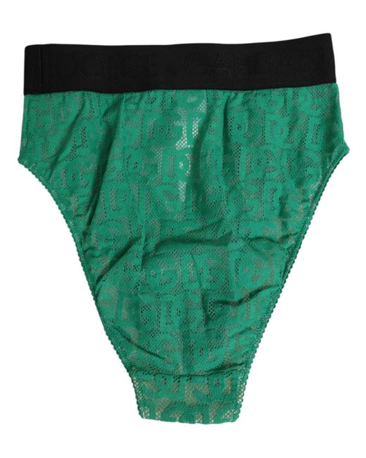 Dolce & Gabbana Green Dg Logo Lace High Brief Panty Underwear Cotton Clothing