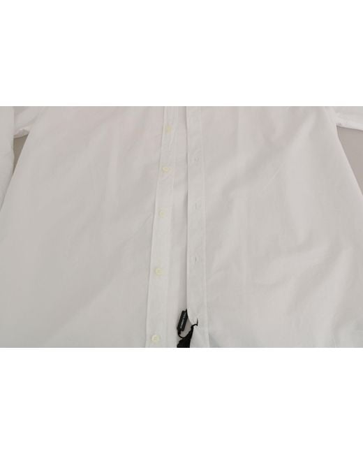 Dolce & Gabbana Gray White 100% Cotton Gold Slim Dress Shirt for men
