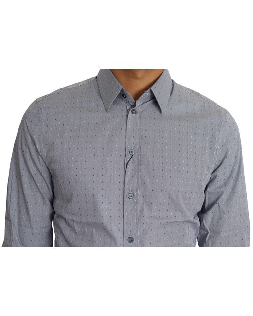 Dolce & Gabbana Blue Gray Dotted Semi Fitted Formal Sicilia Shirt for men