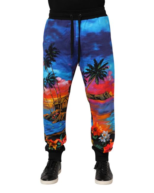 Dolce & Gabbana Blue Hawaiian Print Jogger Sweatpants Pants for men