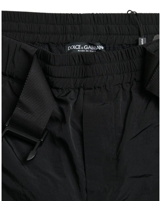 Dolce & Gabbana Black Leopard Print Nylon Jogger Pants for men