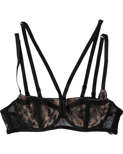 Dolce & Gabbana Black Floral Lace Nylon Balconcino Bra Underwear