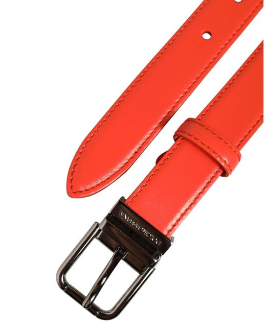 Dolce & Gabbana Red Leather Silver Metal Buckle Cintura Belt