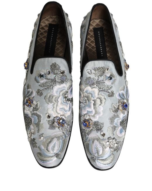 Dolce & Gabbana White Floral Embellished Men Loafers Shoes for men