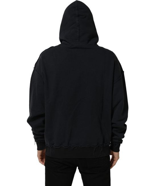 Dolce & Gabbana Black Anchor Print Hooded Sweatshirt Sweater Cotton Clothing for men