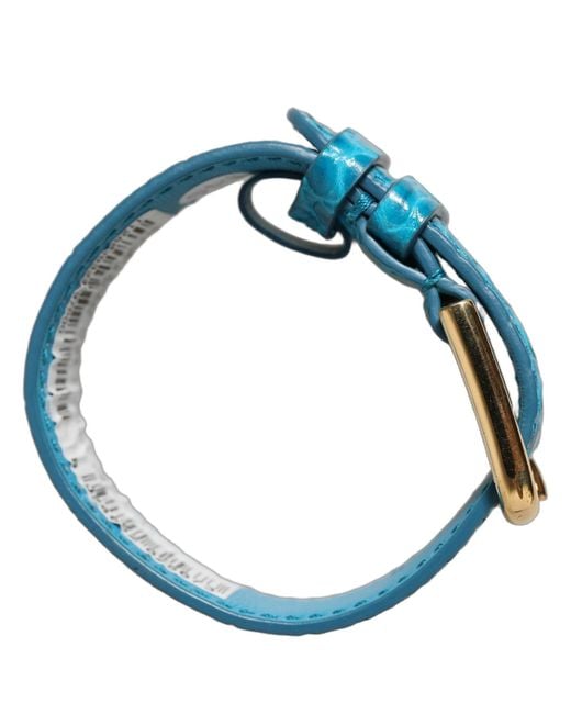 Dolce & Gabbana Blue Embossed Leather Gold Buckle Belt Strap Bracelet