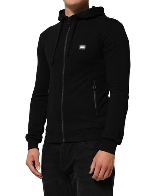Dolce & Gabbana Sweater Black Cotton Hooded Men Sweatshirt Sweater for men