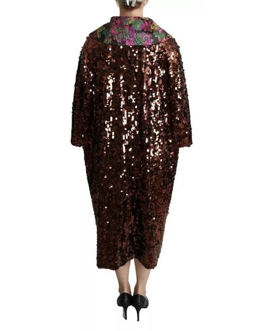 Dolce & Gabbana Black Multicolor Sequined Long Coat Jaquard Jacket