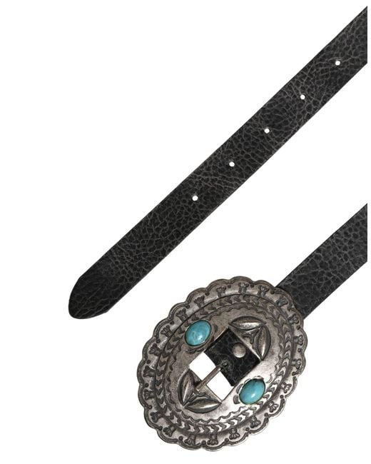 Roberto Cavalli Gray Leather Embellished Oval Buckle Belt