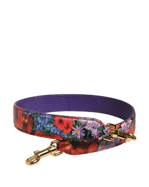 Dolce & Gabbana Blue Multicolor Floral Leather Bag Accessory Shoulder Strap