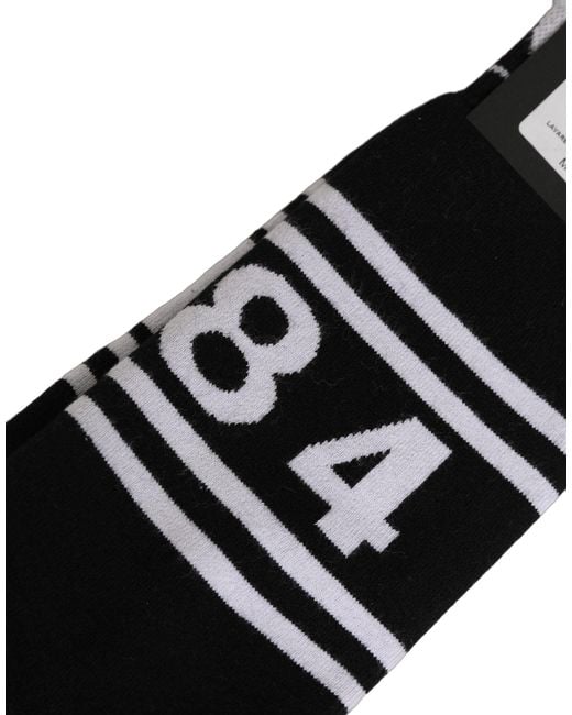 Dolce & Gabbana Black White Logo Stripes Mid Calf Accessory Socks for men