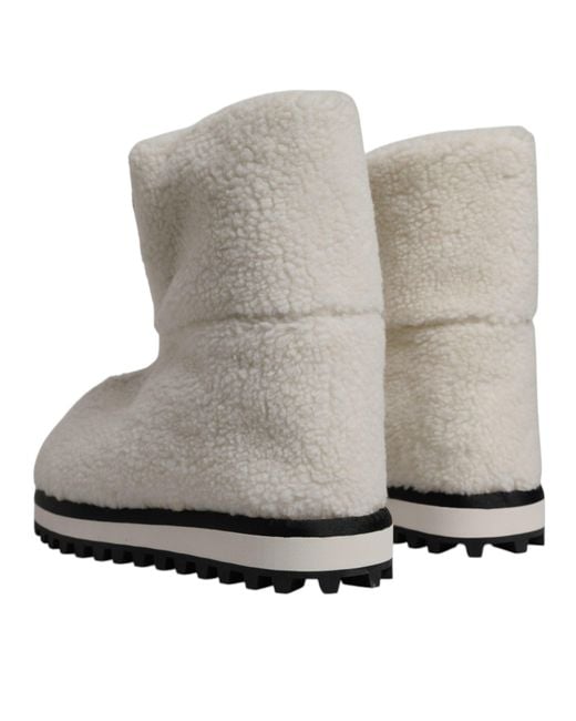 Dolce & Gabbana Gray White Plush Logo Padded Mid Calf Boots Shoes for men