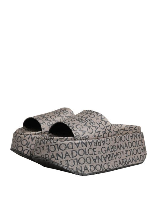 Dolce & Gabbana Gray Leather Monogram Logo Sandals Shoes for men