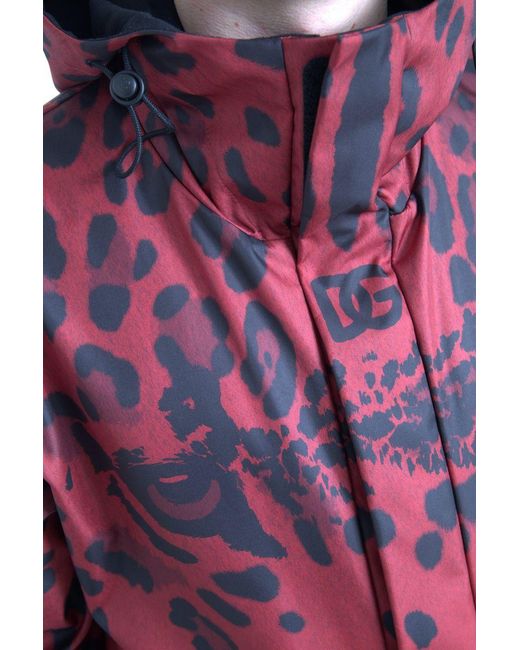 Dolce & Gabbana Red Leopard Hooded Rain Coat Jacket for men