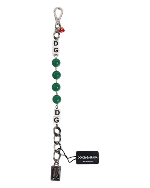 Dolce & Gabbana Green Tone Brass Bead Dice Logo Embellish Charm Bracelet for men